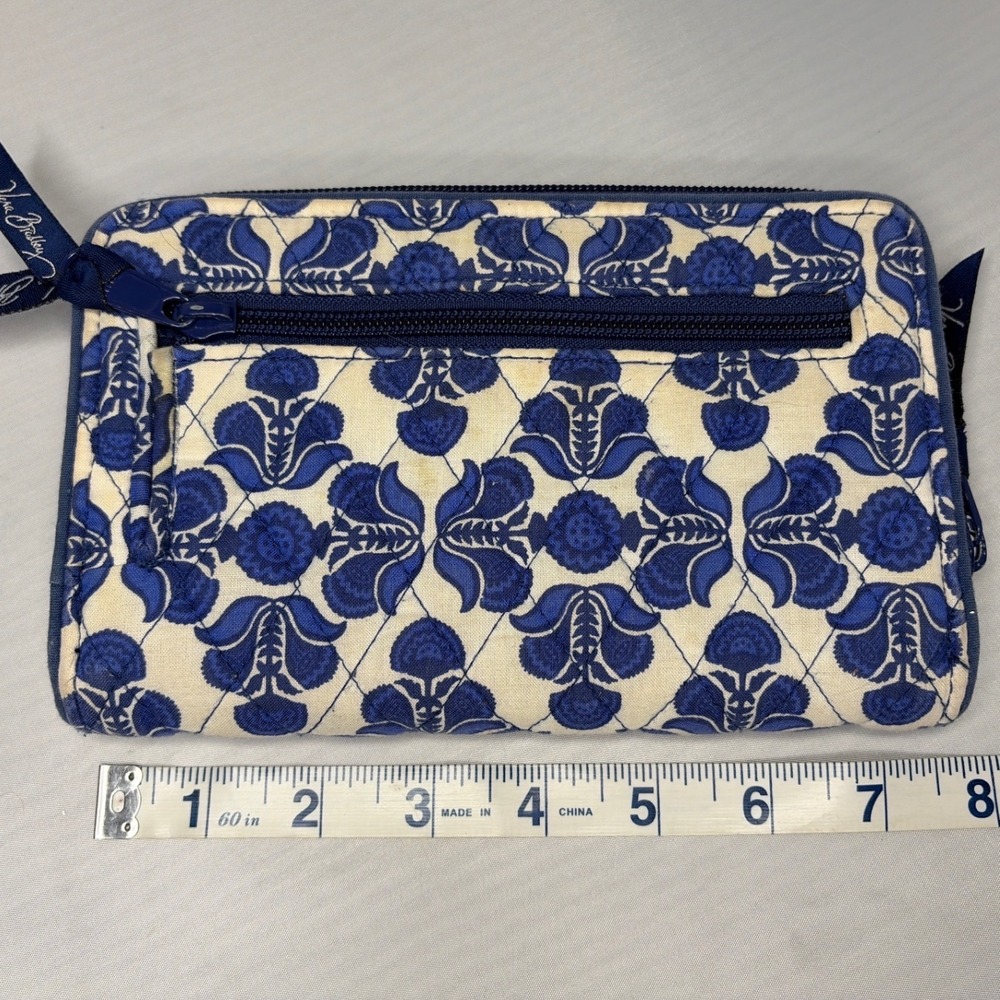 Vera Bradley Turnlock Wallet Blue White Floral Quilted Cotton Zip Around - Picture 6 of 7
